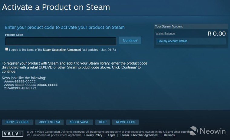 Activate a Product on Steam window for entering game key