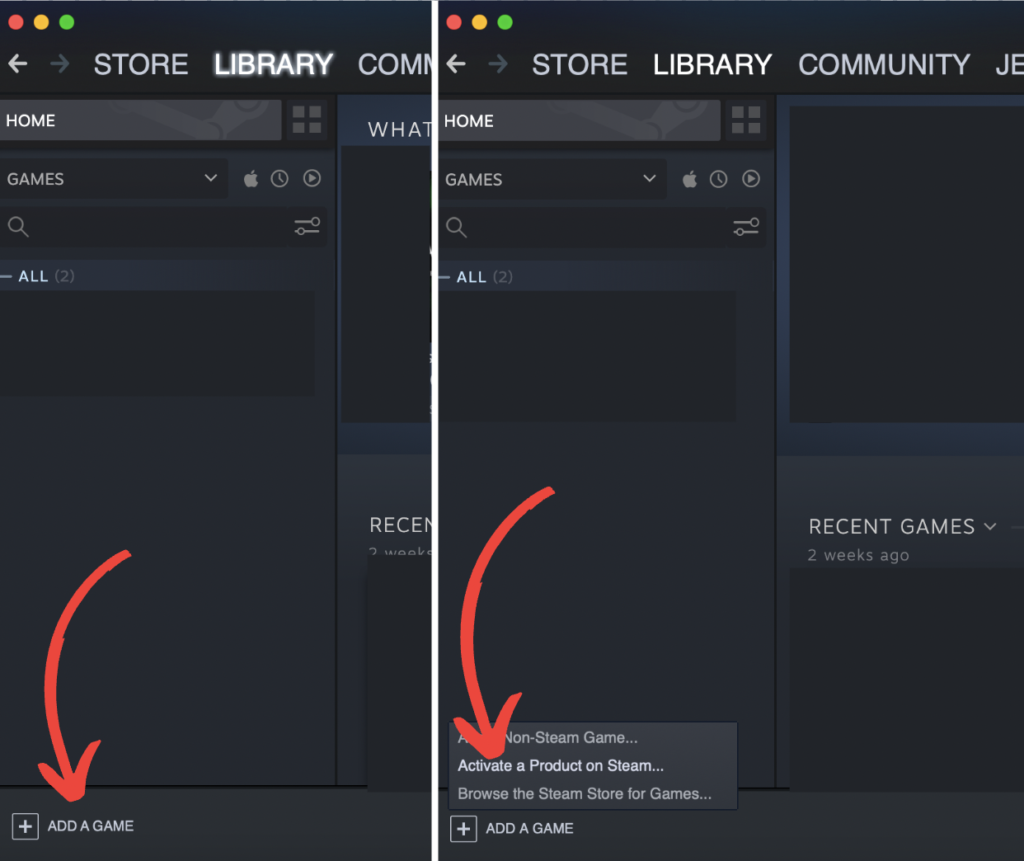 Steam client main screen showing + Add a Game button